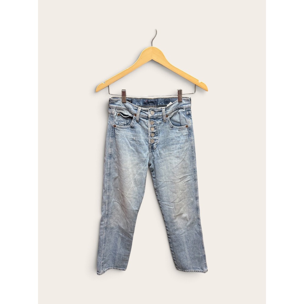 Lucky Brand High Rise Straight Leg Light Wash Button Fly Frayed Hem Jeans